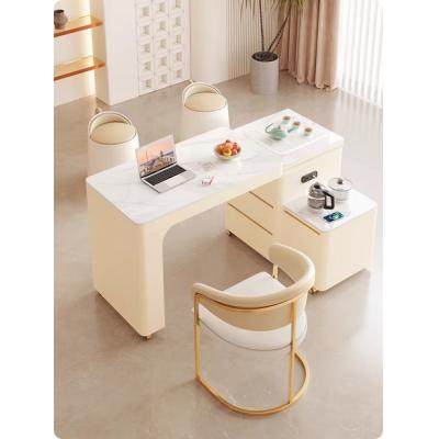 可移动伸缩旋转茶桌奶油风岩板家用小茶台小户型阳台茶桌椅组合