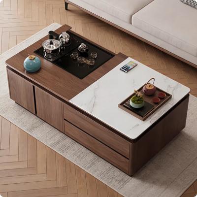 2026新款客厅智能升降功夫茶几全实木岩板简约现代泡茶台储物茶桌