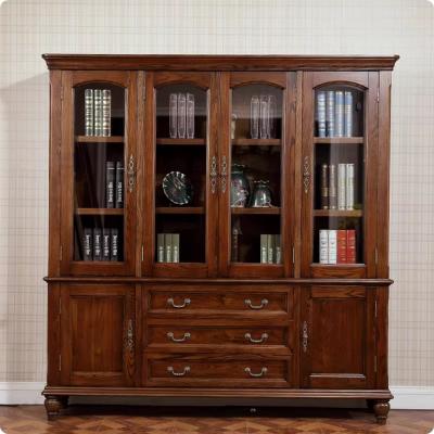 美式白蜡木书柜组合书橱储物柜客厅展示柜书架简约文件柜落地书柜